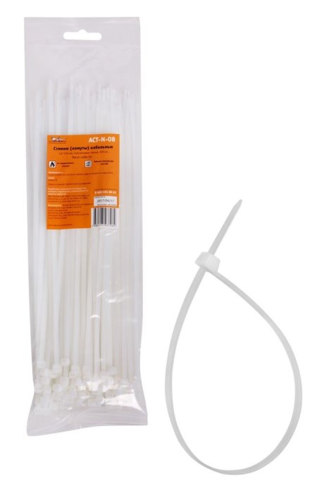 Стяжки (хомуты) кабельные AIRLINE ACT-N-08 (3.6х250 мм, пластиковые, белые, 100 штук)