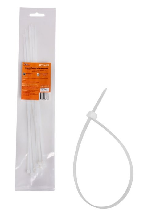Стяжки (хомуты) кабельные AIRLINE ACT-N-09 (3.6х300 мм, пластиковые, белые, 10 штук)