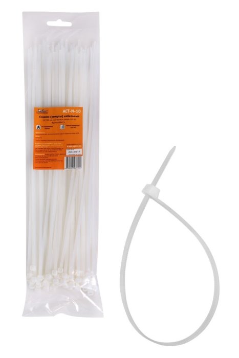 Стяжки (хомуты) кабельные AIRLINE ACT-N-10 (3.6х300 мм, пластиковые, белые, 100 штук)