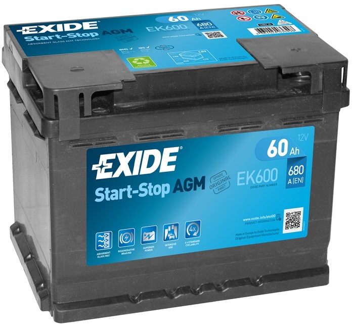 Аккумуляторная батарея Exide Micro-Hybrid AGM EK600 (12В, 60А/ч)