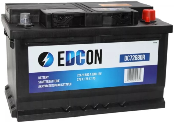 Автомобильный аккумулятор EDCON DC72680R (12В, 72А/ч)