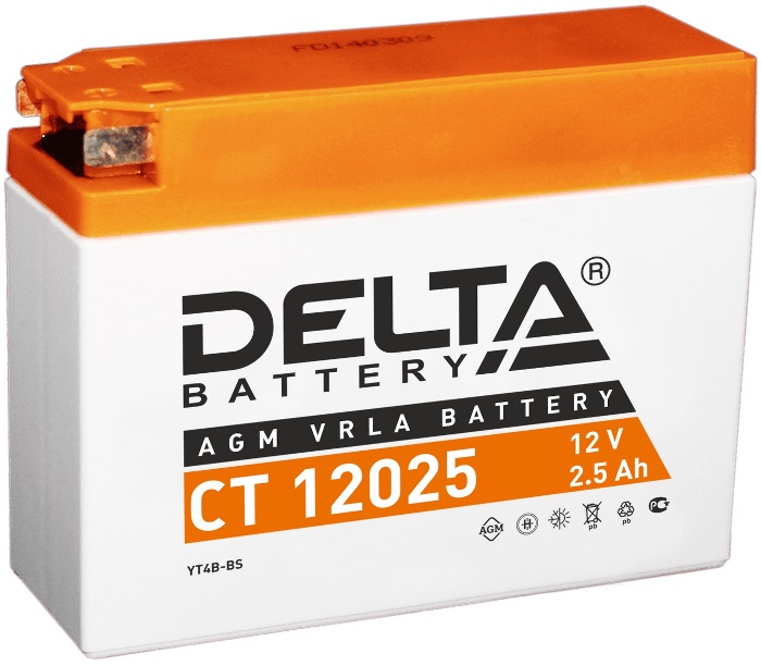 Аккумулятор DELTA Battery AGM YT4B-BS CT 12025 (12В, 2.5А/ч)
