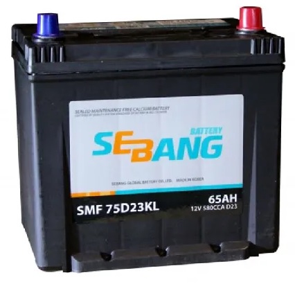 Аккумулятор SEBANG SMF 75D23KL SMF 65 А/ч обратная R+ EN 580A 232x175x225 