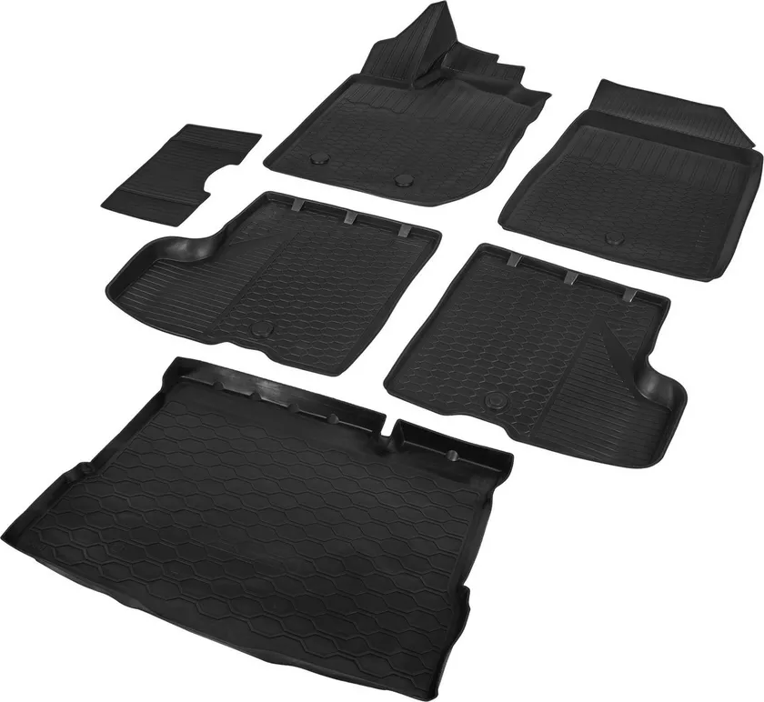 Комплект ковриков Rival для салона и багажника Lada Xray хэтчбек 2015-2020/Cross 2018-2020 (без вещевого ящика в салоне, без полки в багажнике, с пластиковой накладкой в проеме багажника)