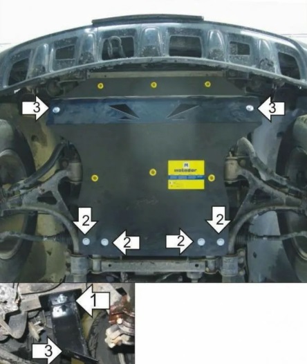 Защита Мотодор для картера, дифференциал передней оси Mercedes-Benz M-Класс (ML320/350) W163 1998-2005