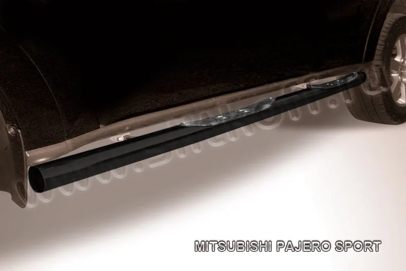Пороги Slitkoff труба d76 с проступями ЧЕРНЫЕ матовые для Mitsubishi Pajero Sport I 1998-2010