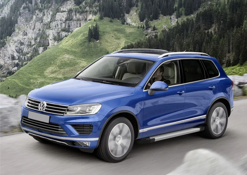 Пороги алюминиевые Rival Silver для Volkswagen Touareg II 2010-2018