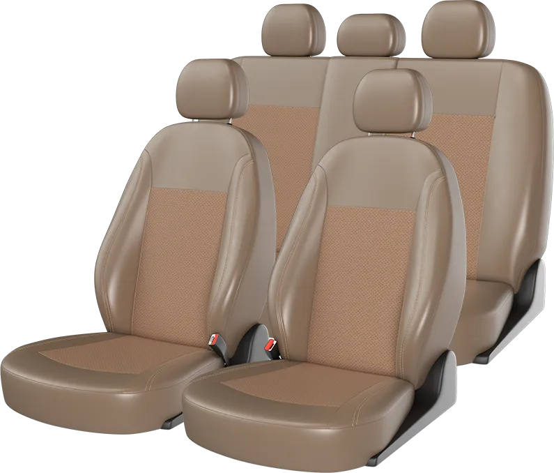 Чехлы универсальные CarFashion Atom Leather на сидения авто, цвет Коричневый/Бежевый/Бежевый