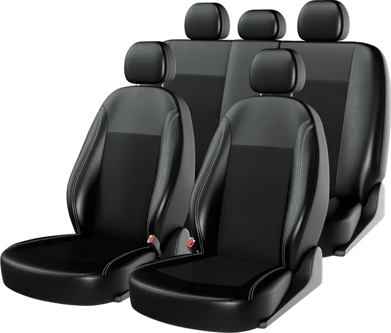 Чехлы универсальные CarFashion Atom Van Leather на сидения авто, цвет Черный/Черный/Белый