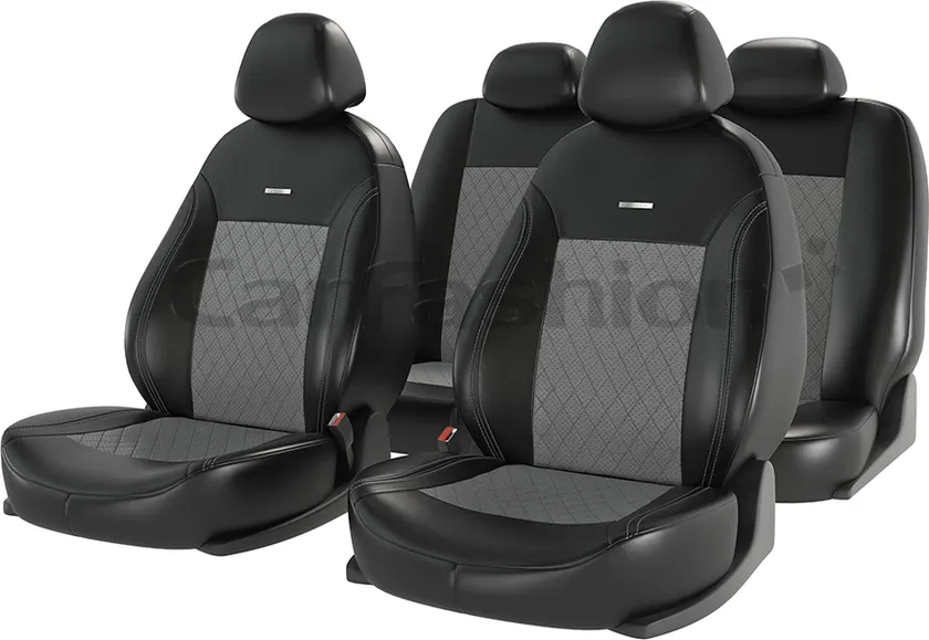 Чехлы универсальные CarFashion Atom Leather Ромб на сидения авто, цвет Черный/Серый/Серый