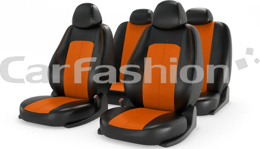 Чехлы универсальные CarFashion Ranger Leather на сидения авто, цвет Черный/Оранжевый/Оранжевый