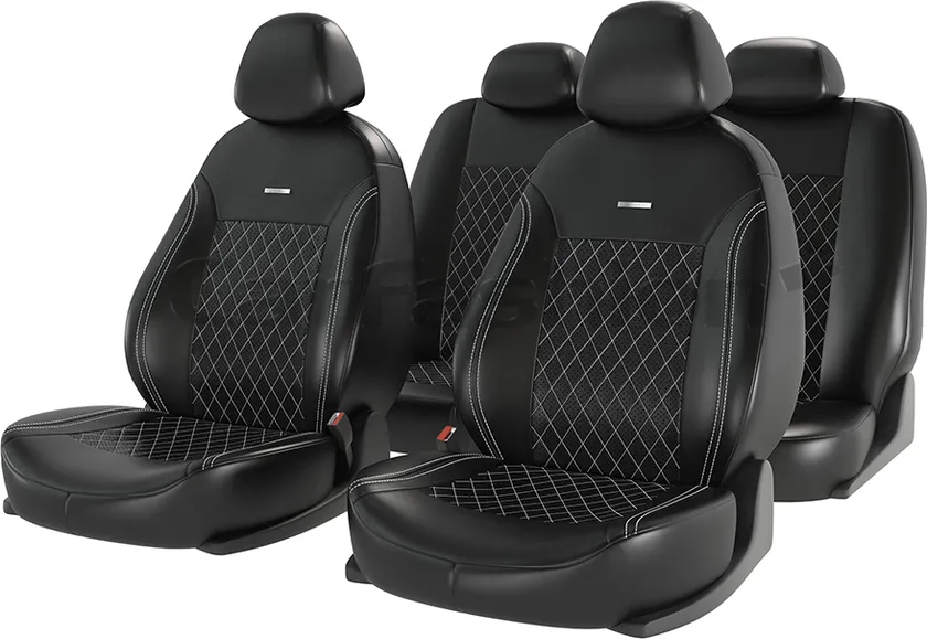 Чехлы универсальные CarFashion Atom Leather Ромб на сидения авто, цвет Черный/Черный/Бежевый