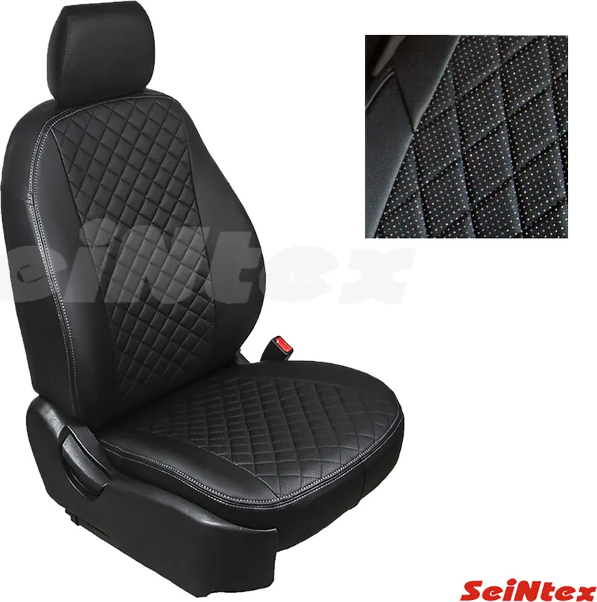 Чехлы Seintex (экокожа) на сидения для Mitsubishi Pajero Sport II 2013-2016, цвет Черный/Черный ромб