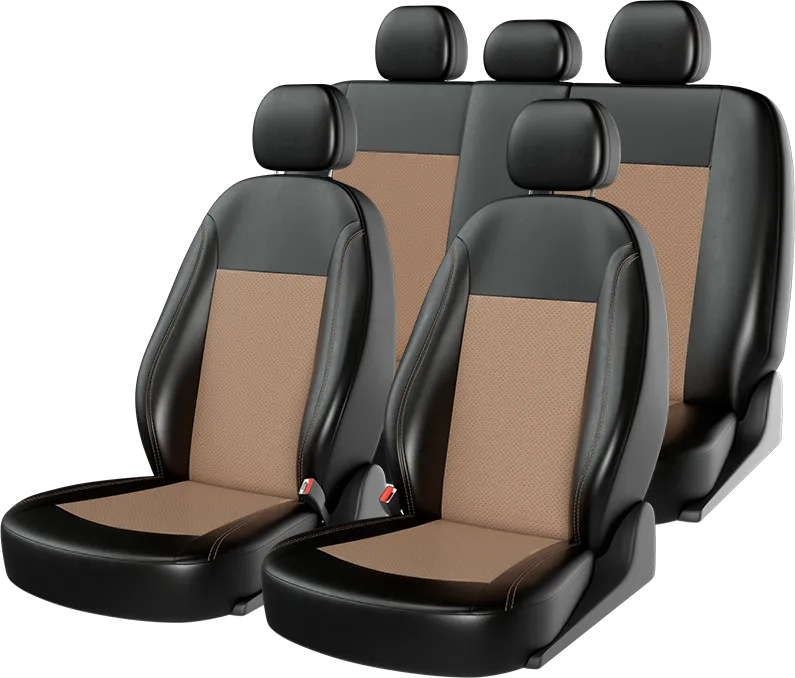 Чехлы универсальные CarFashion Atom Leather на сидения авто, цвет Черный/Кремовый/Бежевый