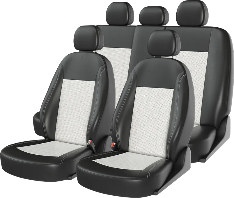Чехлы универсальные CarFashion Atom Leather на сидения авто, цвет Черный/Белый/Белый