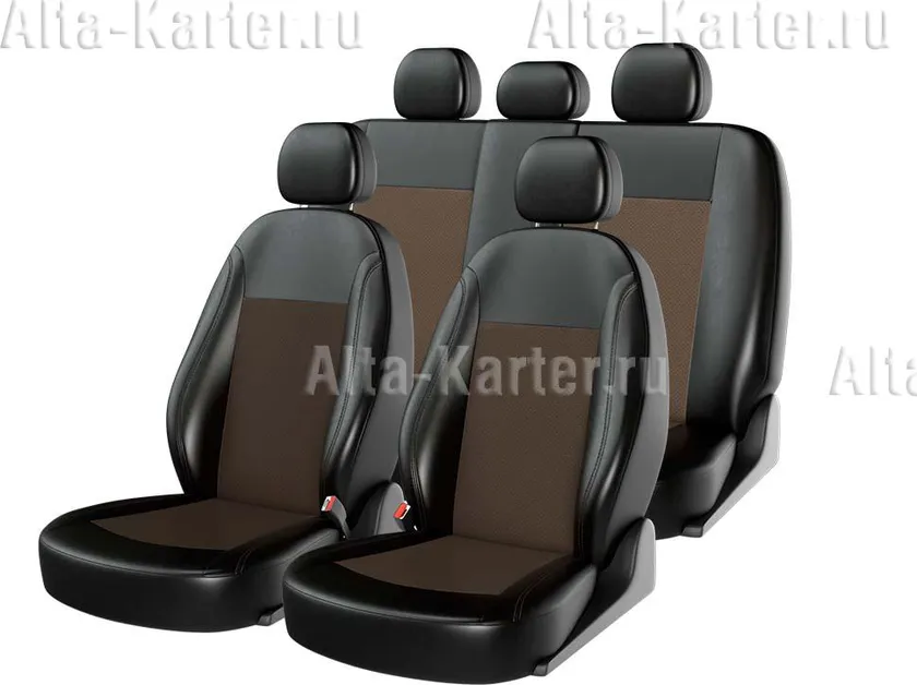 Чехлы универсальные CarFashion Atom Leather на сидения авто, цвет Черный/Светло коричневый/Коричневый