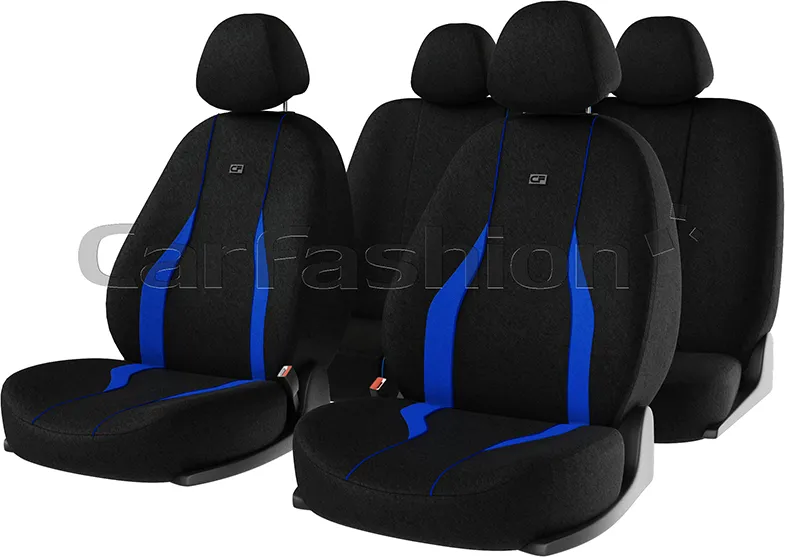 Чехлы универсальные CarFashion Neon на сидения авто, цвет Синий/Черный/Синий/LOGO серый