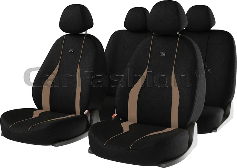 Чехлы универсальные CarFashion Neon на сидения авто, цвет Бежевый/Черный/Бежевый/LOGO серый
