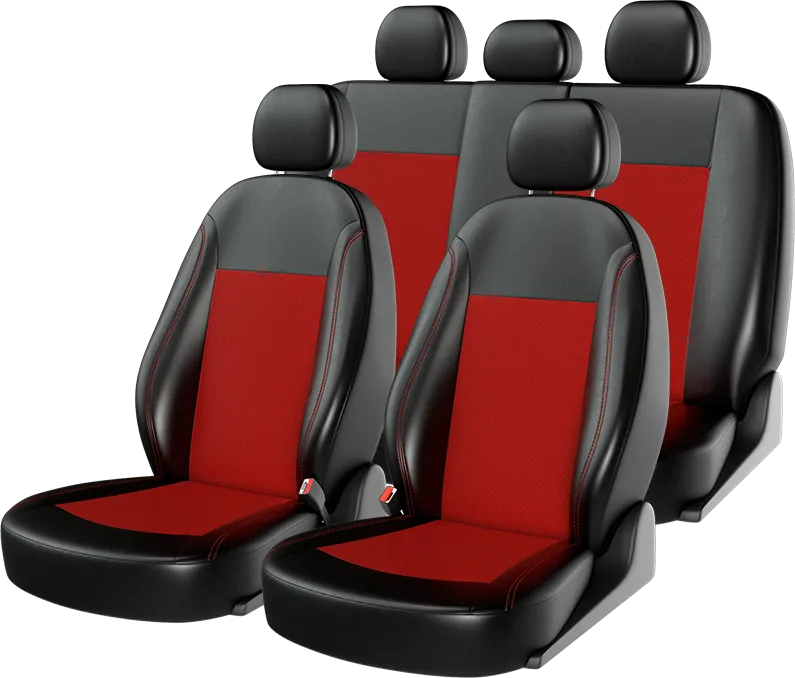 Чехлы универсальные CarFashion Atom Leather на сидения авто, цвет Черный/Красный/Красный