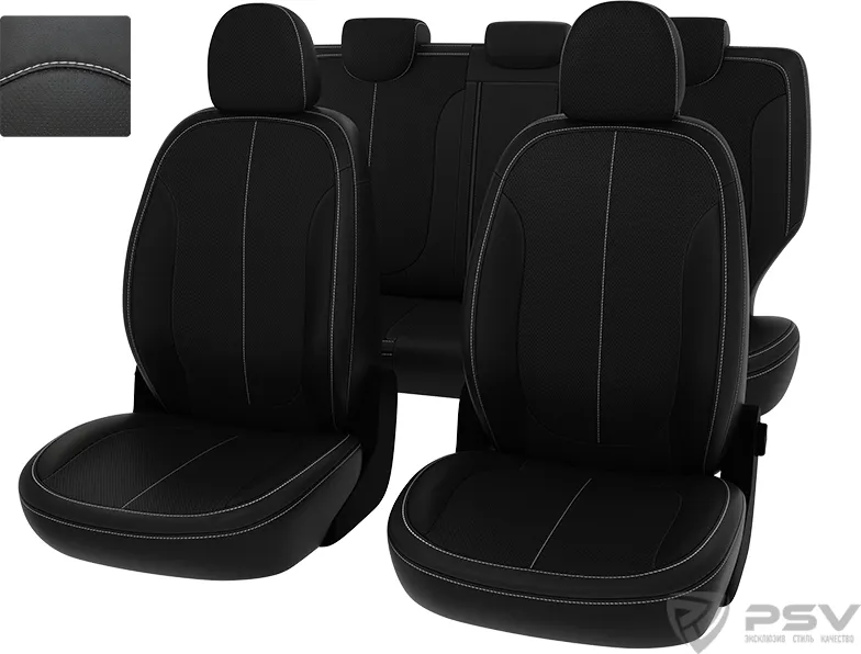 Чехлы PSV Оригинал на сидения для Kia Soul II 2013-2020, цвет Черный/отстрочка белая