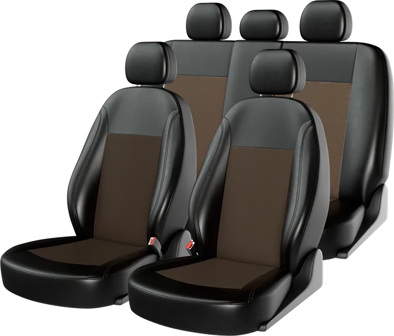 Чехлы универсальные CarFashion Atom Leather на сидения авто, цвет Черный/Коричневый/Коричневый