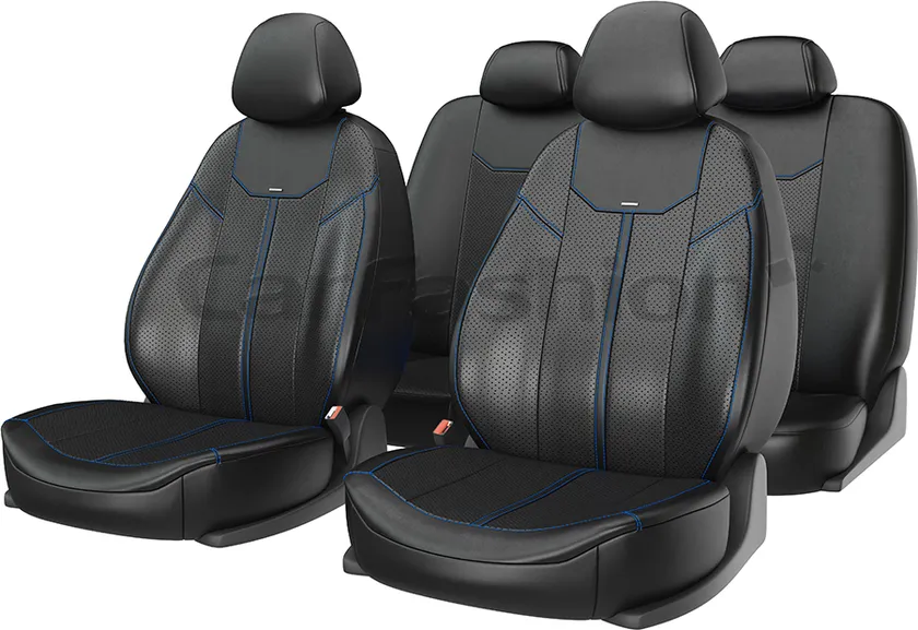 Чехлы универсальные CarFashion Mustang на сидения авто, цвет Черный/Черный/Синий