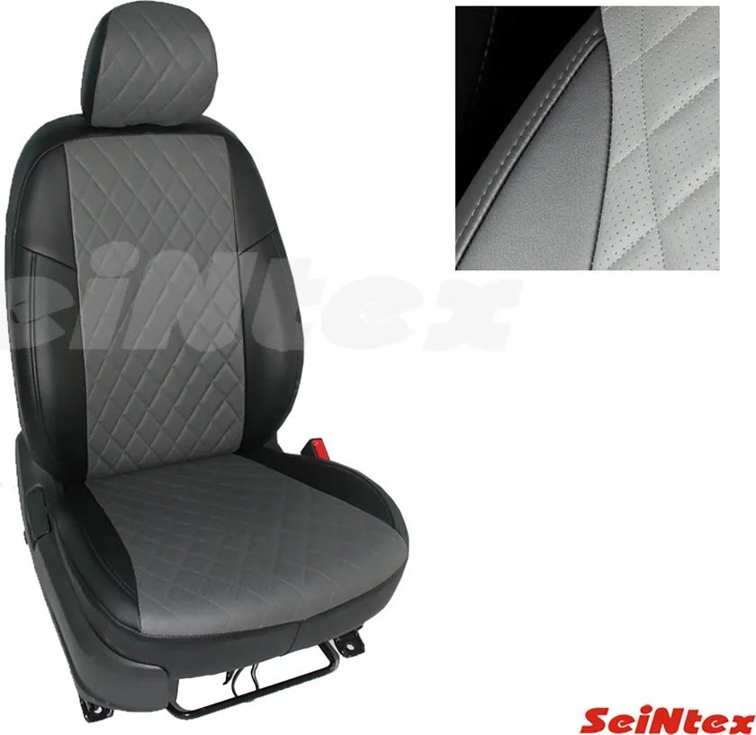 Чехлы Seintex (экокожа) на сидения для Opel Astra H хэтчбек 2004-2007, цвет Черный/Серый ромб