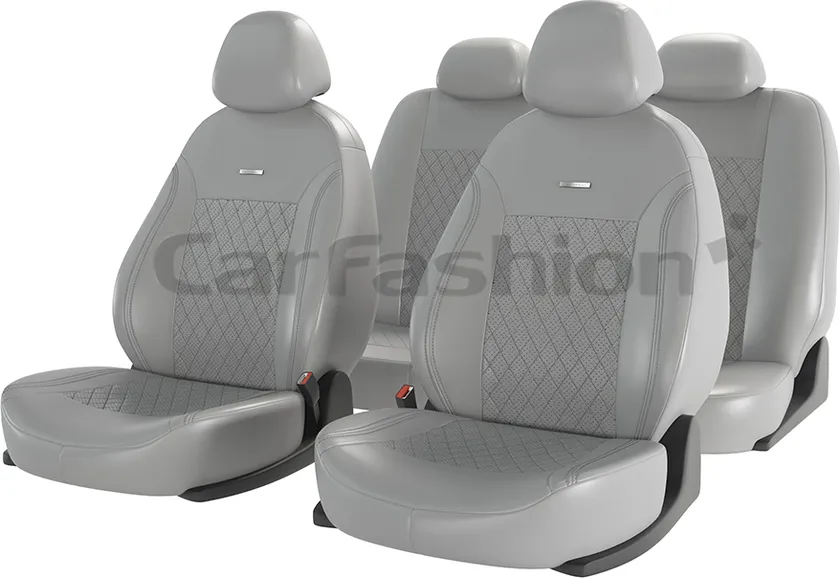 Чехлы универсальные CarFashion Atom Leather Ромб на сидения авто, цвет Серый/Серый/Серый