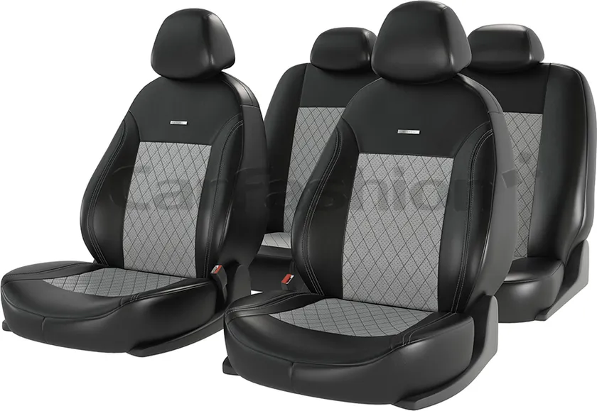 Чехлы универсальные CarFashion Atom Leather Ромб на сидения авто, цвет Черный/Светло-серый/Серый