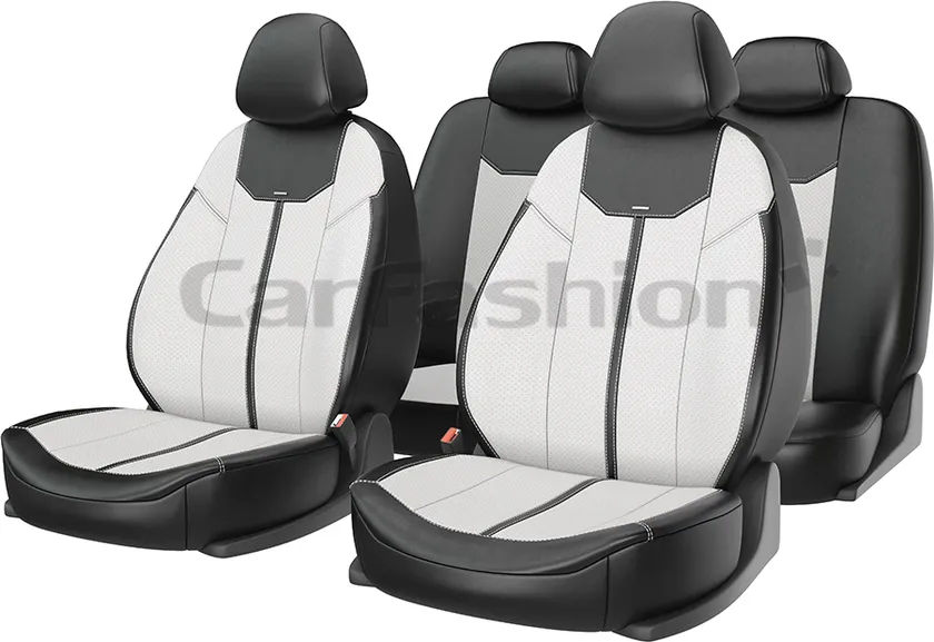 Чехлы универсальные CarFashion Mustang на сидения авто, цвет Белый/Черный/Белый