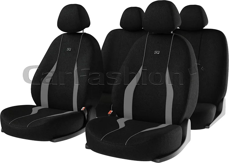 Чехлы универсальные CarFashion Neon на сидения авто, цвет Светло-серый/Черный/Светло-серый/LOGO серый