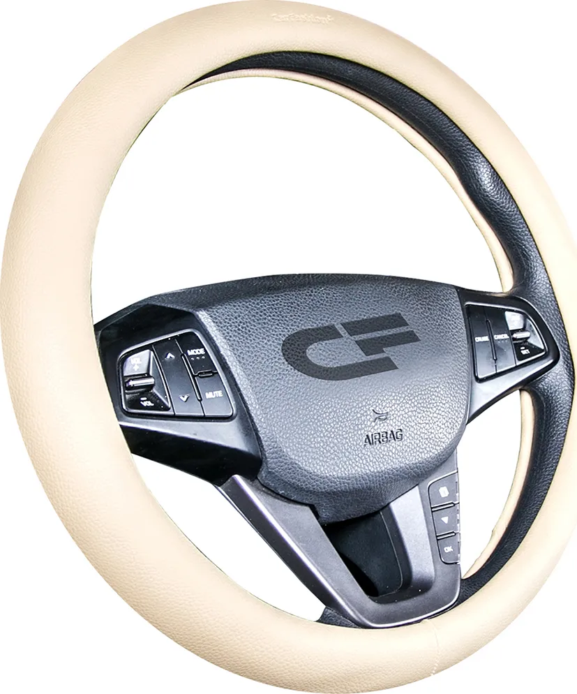Оплётка на руль CarFashion Platinum (размер M, экокожа, цвет БЕЖЕВЫЙ)