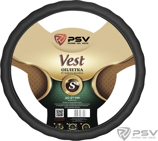 Оплётка на руль PSV Vest (Extra) Fiber (размер S, экокожа, цвет ЧЕРНЫЙ)