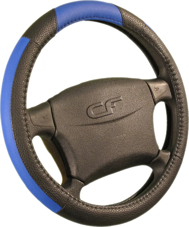 Оплётка на руль CarFashion Buffalo (размер M, экокожа, цвет ЧЕРНЫЙ/СИНИЙ)