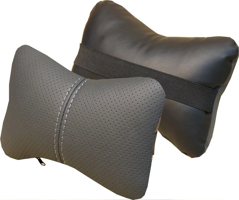 Подушка под шею CarFashion ортопедическая Экокожа, цвет Черный/Серый/Серый