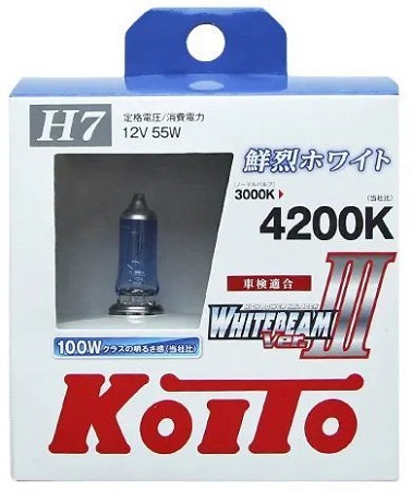 Лампа галогенная Koito 0755W Whitebeam H7, 12V, 55W (100W) 4200K, уп. 1 шт.
