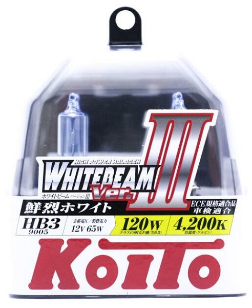 Лампа галогенная Koito P0756W Whitebeam 9005 (HB3), 12V, 65W (120W) 4200K, комплект 2 шт.