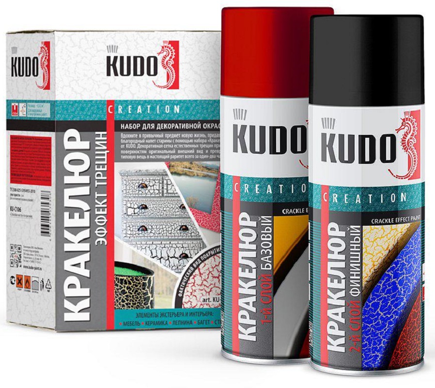 Кракелюр KUDO KU-C103, Эффект трещин. Черный по золоту