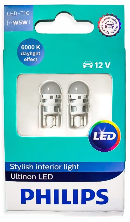 Лампа светодиодная Philips Ultinon LED W5W (T10) 11961ULWX2 6000K (чистый белый цвет, 2 штуки)