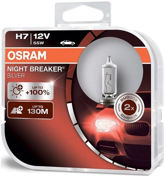 Лампы OSRAM Night Breaker Silver Н7 64210NBS-HCB 3200К (+100%, 12V, 55W, комплект 2 штуки)