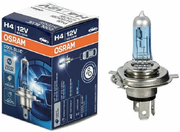 Лампа накаливания Osram 64193CBI COOL BLUE INTENSE H4, 12В, 60/55Вт, 1шт