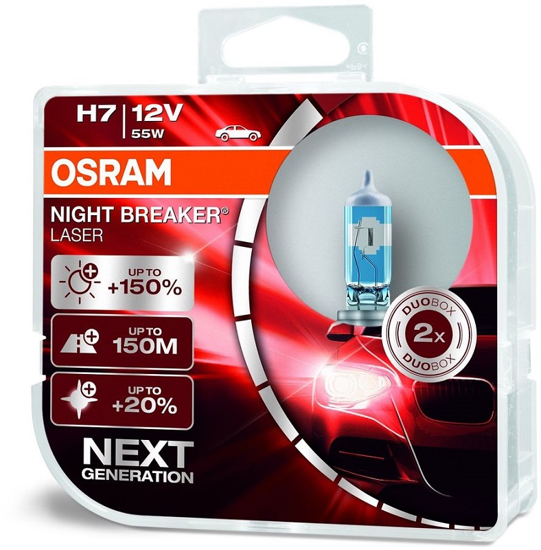 Лампа галоген Osram 64210NL-HCB Night Breaker Laser H7, 12В, 55Вт, 2шт