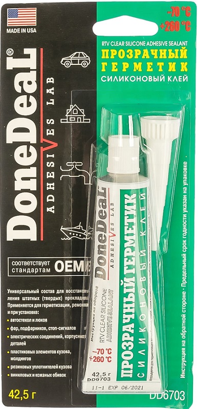 Прозрачный силиконовый герметик-клей для стекол Done Deal DD6703