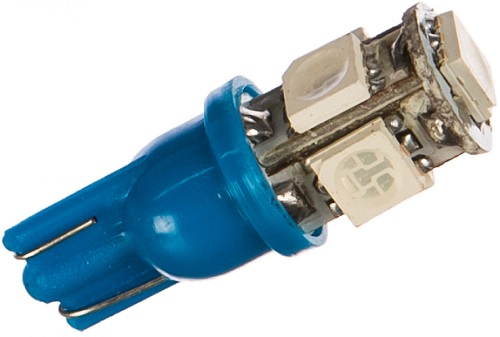Лампа светодиодная MegaPower M-10714B t10w (w2,1x9,5d) 5 smd 5050 blue
