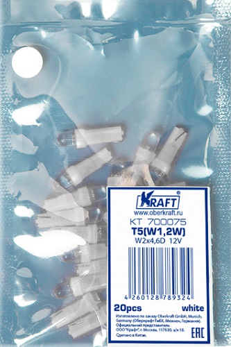 Светодиод Kraft KT 700075 t5 w1.2w (w2x4.6d) 12v white
