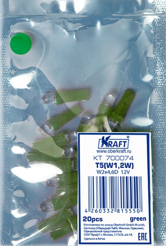 Светодиод Kraft KT 700074 t5 w1.2w (w2x4.6d) 12v green