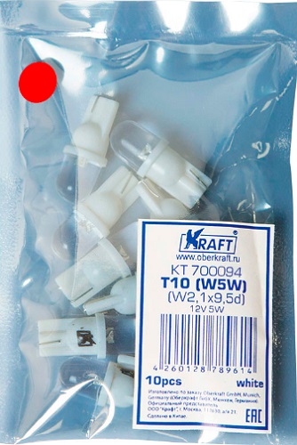 Светодиод Kraft KT 700094 t10 w5w (w2.1x9.5d) 12v red