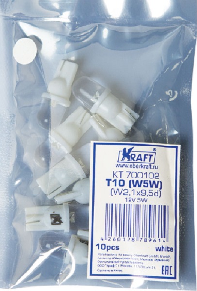 Светодиод Kraft KT 700102 t10 w5w (w2.1x9.5d) 12v white