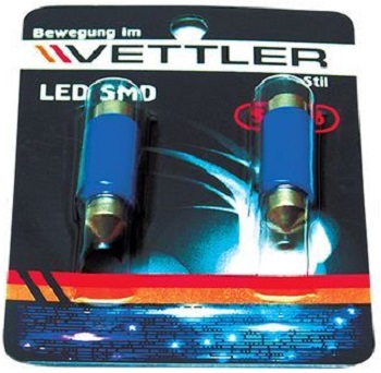 Лампа светодиодная Vettler SV82450501BLUE 24 v sv 8.5-1 smd голубая салонная (пальчиковая) 39мм (к-т 2шт)