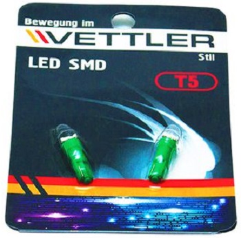 Лампа светодиодная Vettler T51250501GREEN 12 v t5-1 smd зеленая индикаторная б/цок подсв прибор (к-т 2шт) 